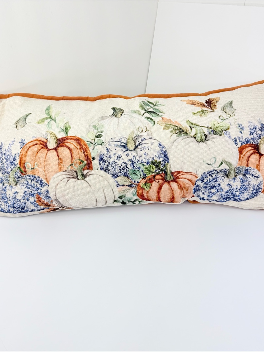 Artelier Nicole Miller Orange Cream Pumpkin Print Soft Woven Long Accent Pillow